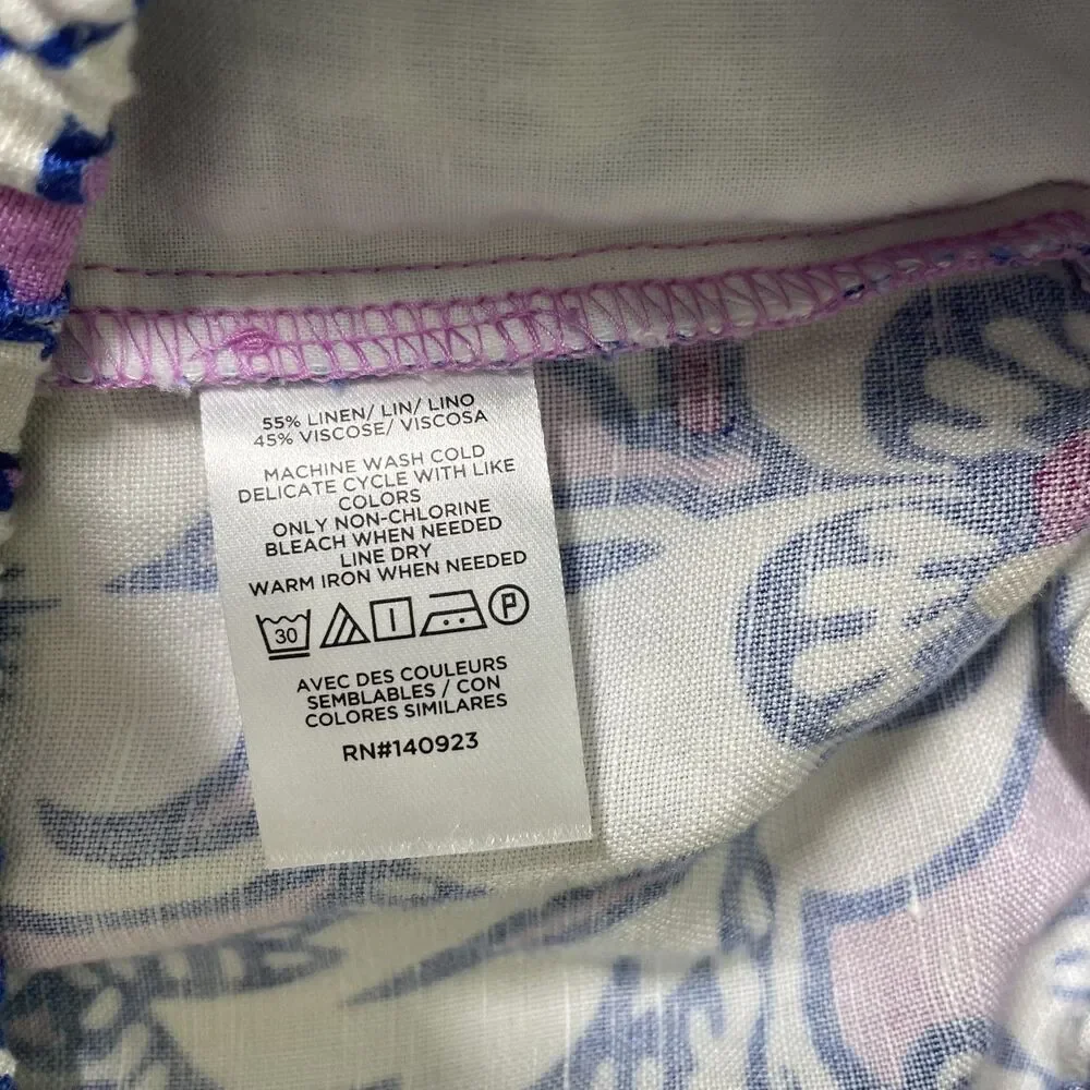 LOFT Beach Tiered Maxi Skirt Purple Blue Floral Paisley Linen Blend Size M-(dmp)